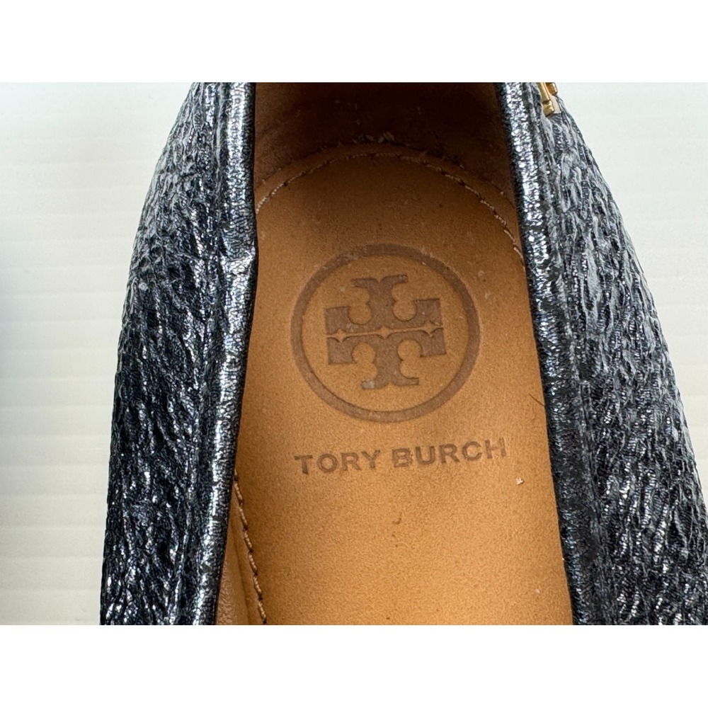Tory Burch Laila Driver Ballet Flats Women 8-8.5? Metallic Navy‎ Crinkle Leather - Picture 6 of 9